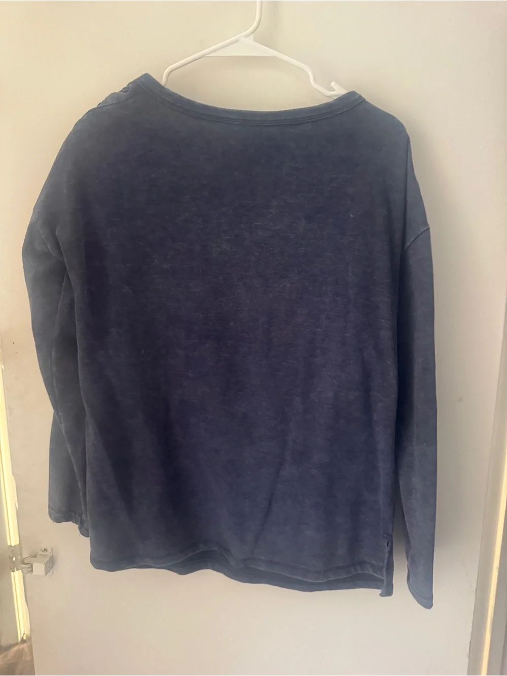 Women's Blue/grey Lace-Up Shoulder Long Sleeve Top